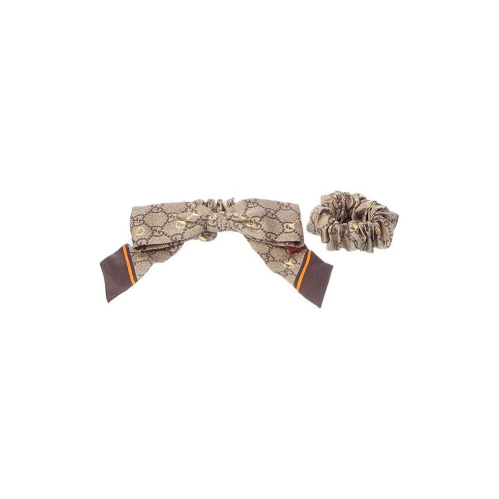Gucci Gg Silk Scrunchie & Bow Set, Beige